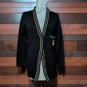 Vintage Bedford Fair Black Cardigan with Gold Trim